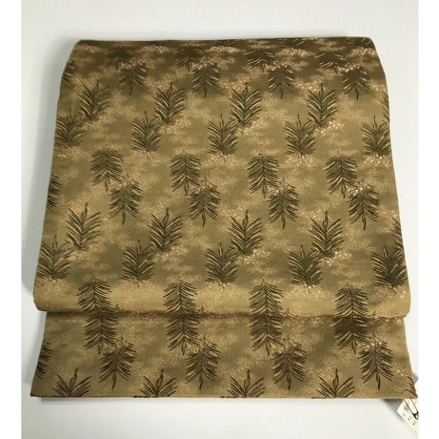※ゆぅページ：丸帯反物 金糸 華紋 アンティーク【未使用品】AO-0184 中古 丸帯 正絹 アンティーク 青朽葉色地に松葉文様 全通柄