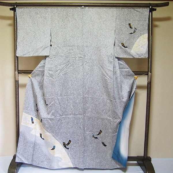 10％OFFクーポン対象/付け下げ 特選 正絹 黒まだら地に短冊模様 付下げ