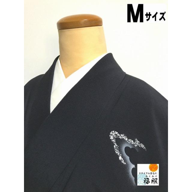 25％OFFクーポン発行中/中古 付け下げ 正絹 濃紺地に小花模様 裄67cm  