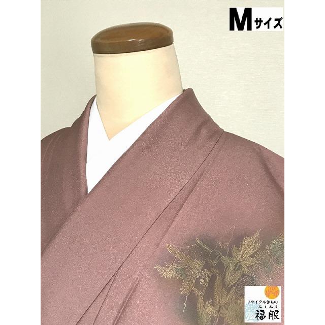 中古 訪問着 正絹 薄茶色地に風景模様 裄65cm Mサイズ 女 女物 