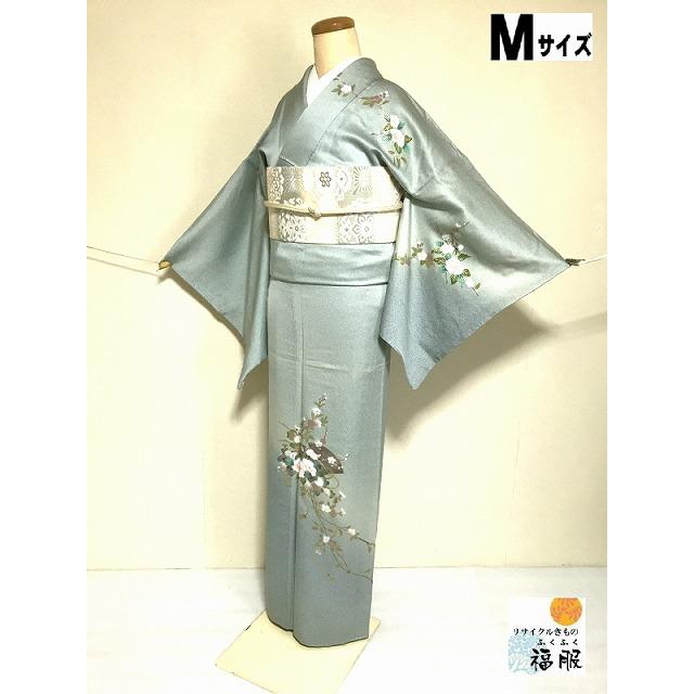 只今お買い得クーポン発行中] 中古 付け下げ 正絹 白緑地に地紙模様 裄  