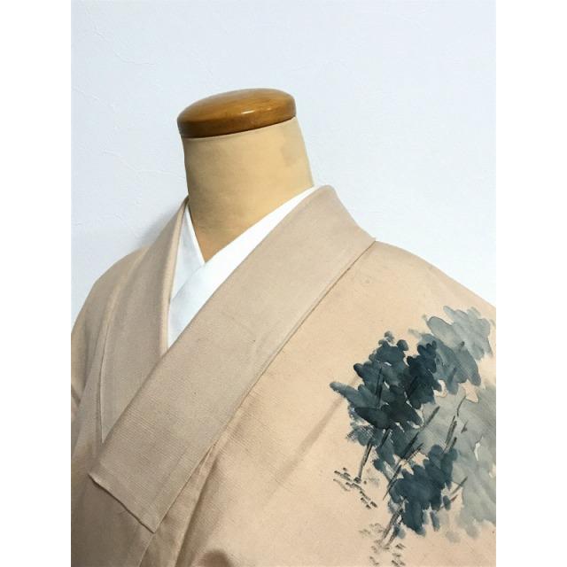 25％OFFクーポン発行中/中古 Mサイズ 正絹 付け下げ ベージュ地に風景 