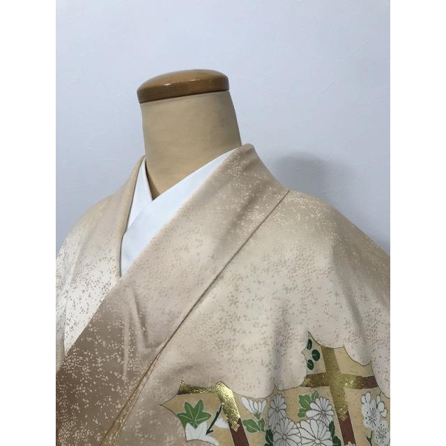 中古 Sサイズ 正絹 付け下げ 付下げ訪問着 クリーム地に格天井模様 袷