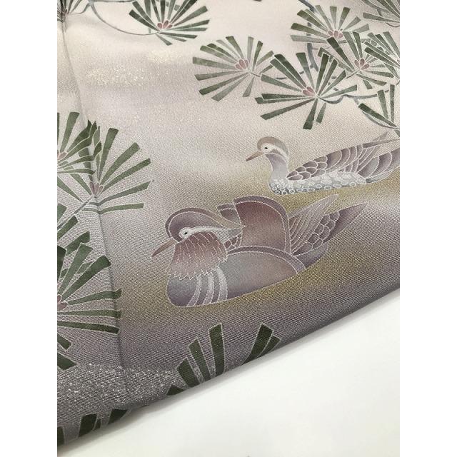 正絹 訪問着 袷 グレー 萩【未使用】 紬 訪問着 袷 着物 刺し子 手刺繍 正絹 濃グレー地 葡萄 ぶどう