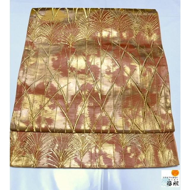 新品□正絹引き箔ゴールド，華文に鳳凰，六通柄袋帯 （中古 袋帯 正絹  