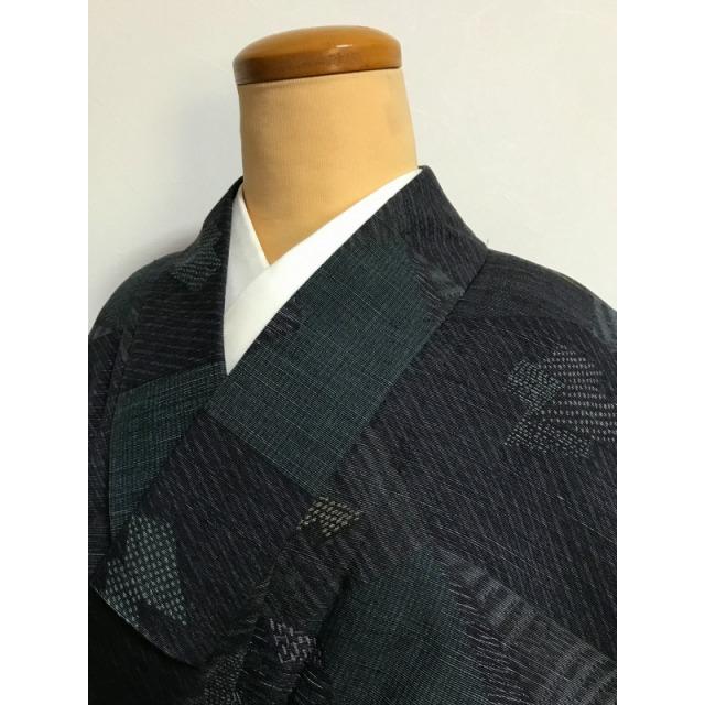 中古】Sサイズ 交織 紬 濃紺地に寄せ柄文様 : リサイクルきもの福服 