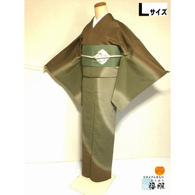 25％OFFクーポン発行中/特選 中古 訪問着 正絹 鶯茶色地に霞文様 単衣  