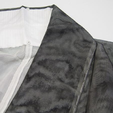 中古】 特選 訪問着 正絹 黒地に笹竹模様 紗合わせ 紗袷 夏着物 裄64 S