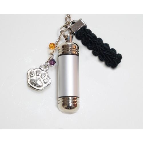 ペットのイニシャルと誕生月 亡くなった月のカラースワロフスキー付き 思い出カプセルキーホルダー シルバー 激安特価品