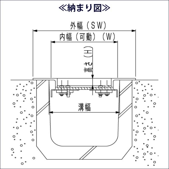 U字溝用 可変式 グレーチング 溝蓋 シーガル 中間目 ノンスリップタイプ 溝幅210〜260用 T-2(乗用車程度)用 SEAGULL 210-260 日本製_5