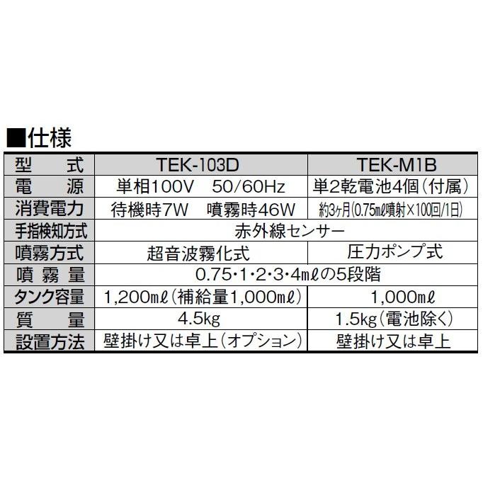 消毒器 自動手指 サンデン て・きれいき TEK-103D エタノール製剤78-R