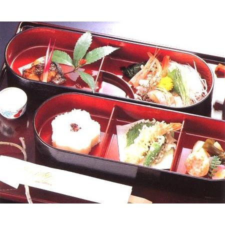 弁当箱 NEWヘギ目小判弁当 溜内朱 二段 松花堂 f8-712-4-5-6 : 料理