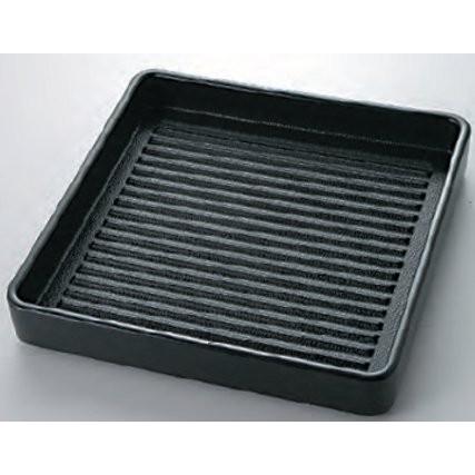 肉皿 スタッキング皿 正角肉皿 黒（塗無）14cm 耐熱ABS樹脂製