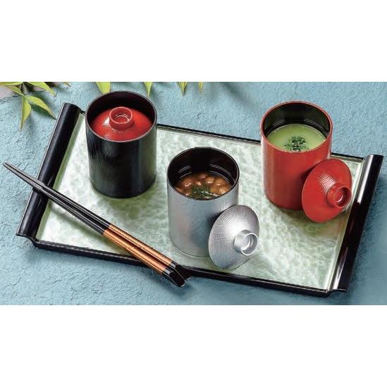 汁椀 蓋付き 小振り 耐熱 筒型落し蓋箸洗椀 朱/黒内黒 耐熱ABS樹脂 食