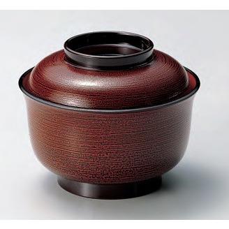福井クラフト 雑煮椀 蓋付き 4寸 千鳥椀 溜刷毛目内朱 （直径118mm
