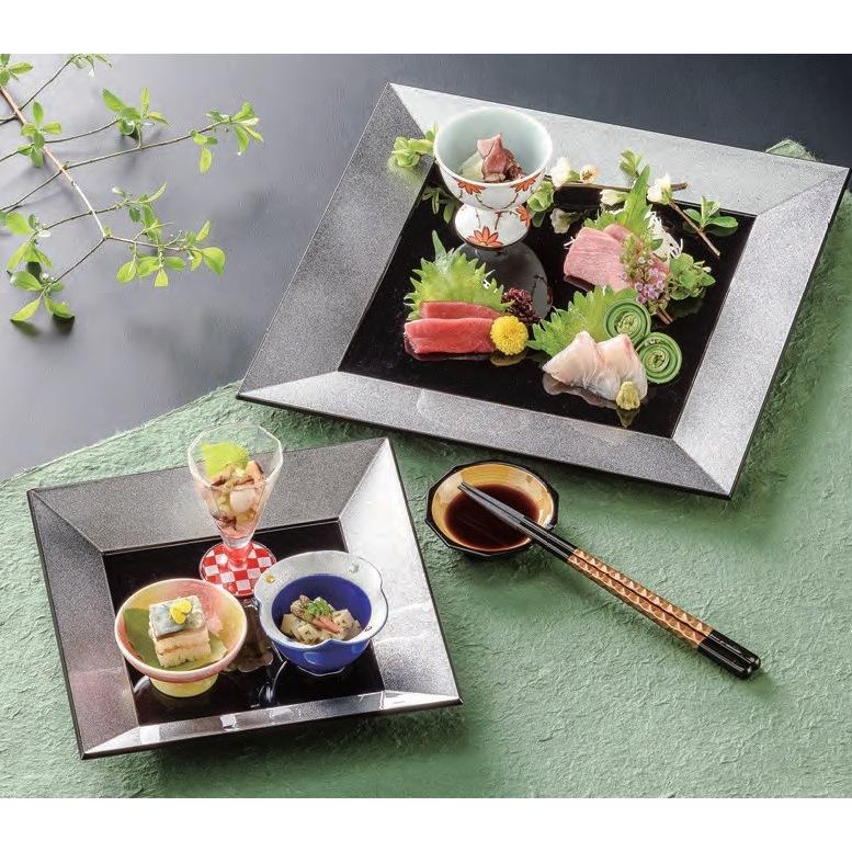 ⭐️四菜盆✖️4セット お盆 角四方前菜盆 銀彩内黒 7.5寸 ABS樹脂 f8-486-7 : 料理道具の