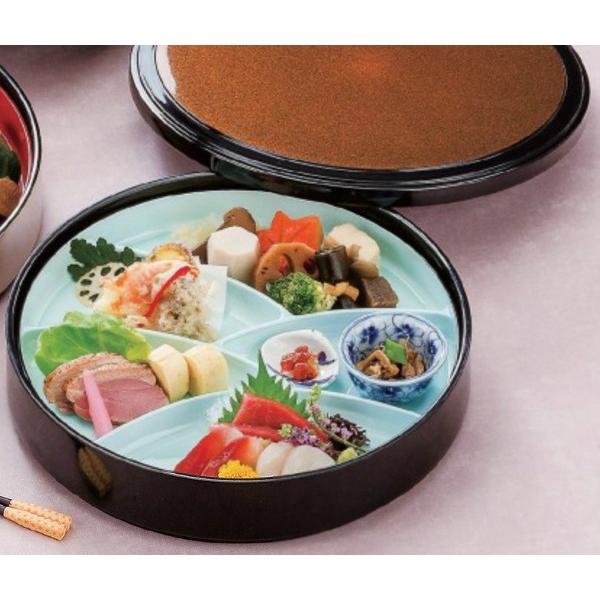 弁当箱 9.5寸満月弁当 梨地溜黒 蓋・仕切り付 樹脂製 f7-798-2-7