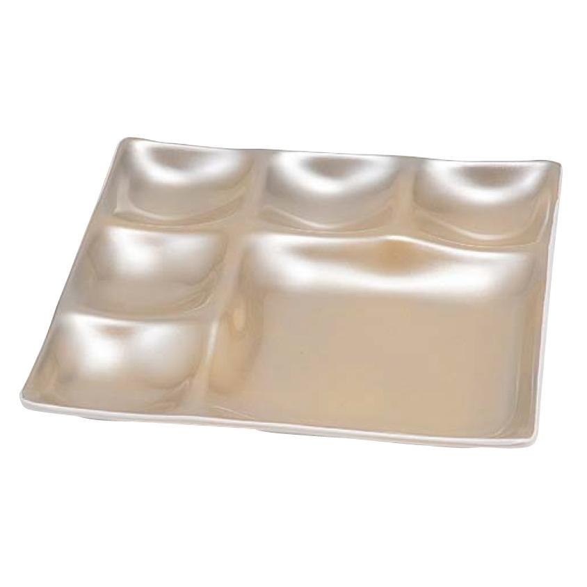 食器 皿 プレート 25cm角 ABS 1/5プレート 黄金銀彩 樹脂製 f8-423-2