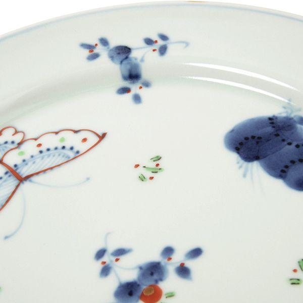 有田焼 福珠窯 リムプレート 天啓花 蝶段付 8寸九皿 6枚セット