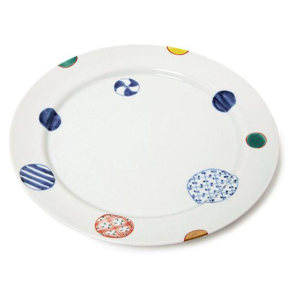 有田焼 リムプレート 染錦地紋丸紋段付8寸丸皿 【福珠窯（有田焼窯元  