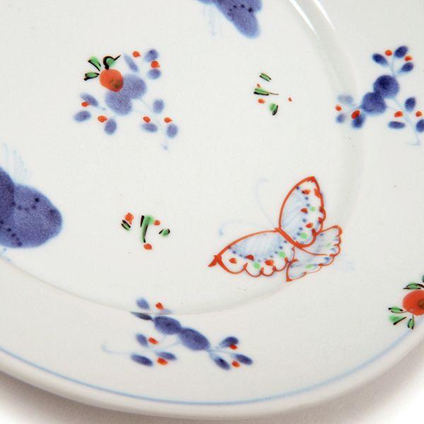 有田焼 リムプレート 天啓花蝶段付6.5寸丸皿 【福珠窯（有田焼