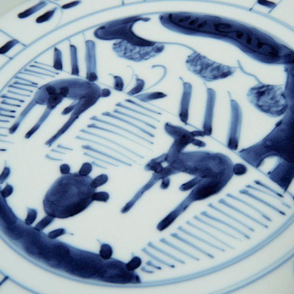 有田焼 取り皿 芙蓉手双鹿図段付5.5寸丸皿 【福珠窯（有田焼窯元