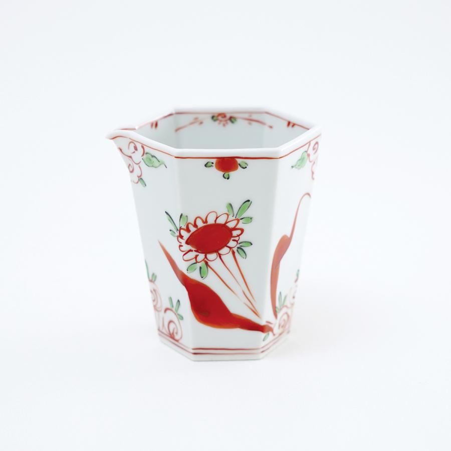 有田焼 片口 呉洲赤絵牡丹紋 六角片口酒器【福珠窯（有田焼窯元