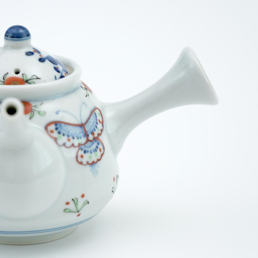 福珠窯 天啓花蝶 急須 ほぼ 有田焼 急須 天啓花蝶 山型急須【
