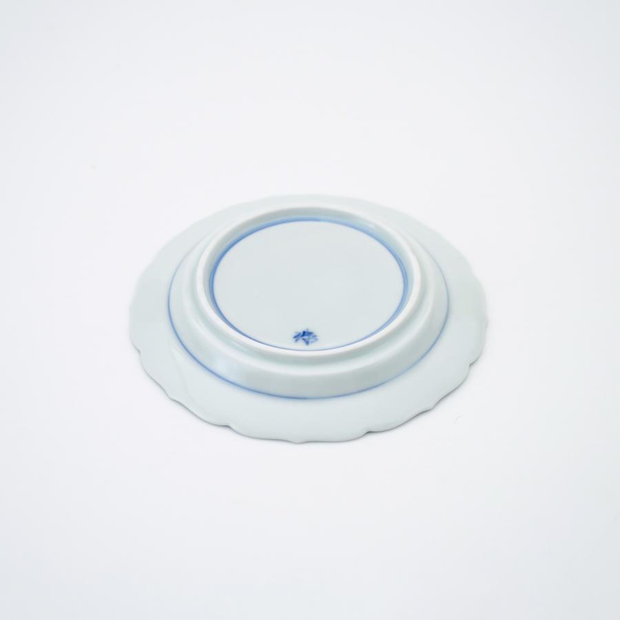 有田焼 取り皿 呉須染付花鳥13cm輪花小皿 【福珠窯（有田焼窯元