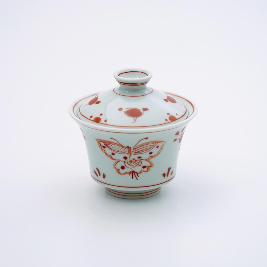 有田焼 茶器 朱彩花蝶 蓋碗（がいわん）【福珠窯（有田焼窯元）】 : 福