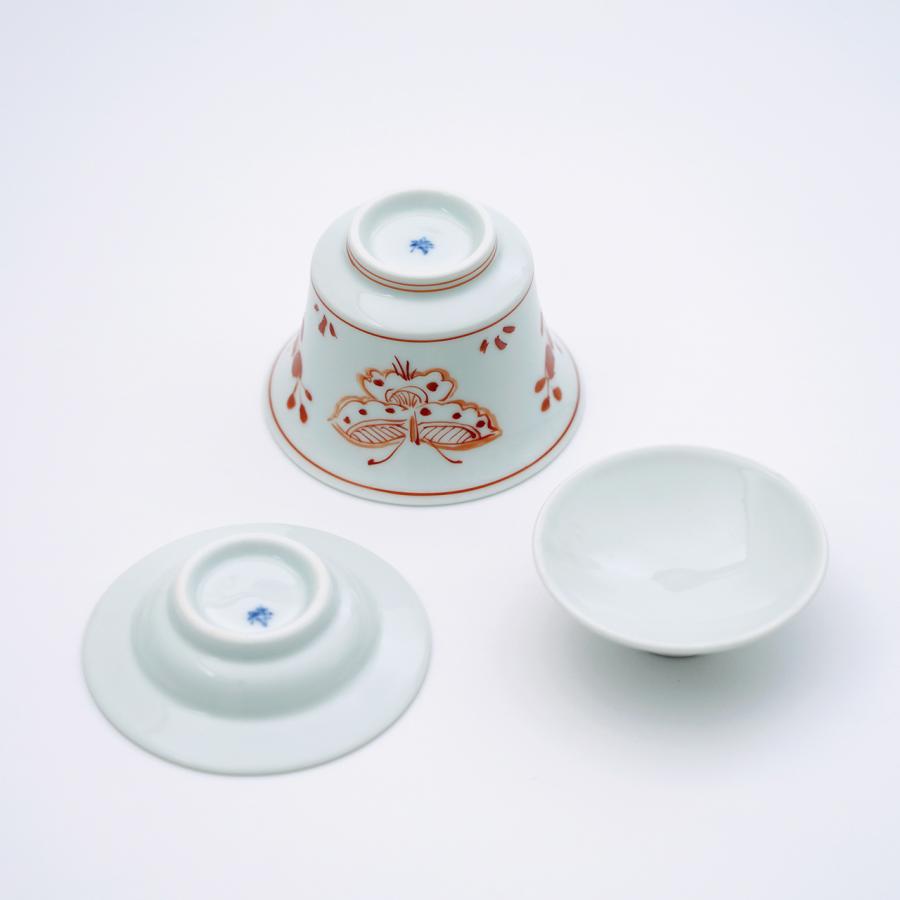 有田焼 茶器 朱彩花蝶 蓋碗（がいわん）【福珠窯（有田焼窯元）】 : 福