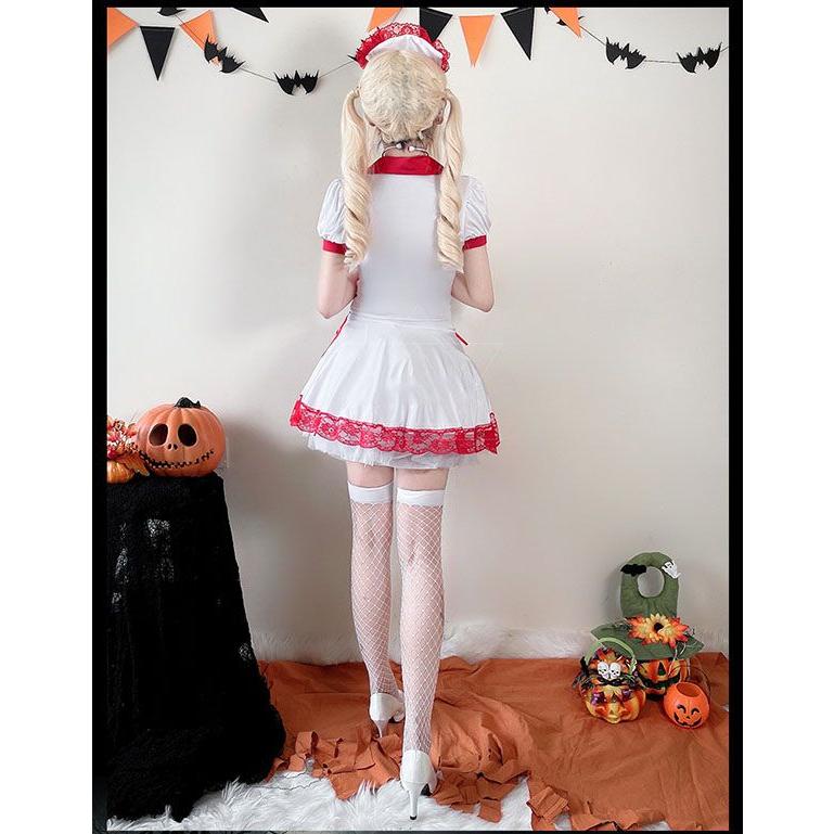 ナース 服 コスプレ ハロウィン コスチューム 衣装 コスプレ衣装 仮装 胸元 レース 医者 白衣の天使 看護婦 女医 制服 カチューシャ セクシー 可愛い レディース｜fukumann｜05