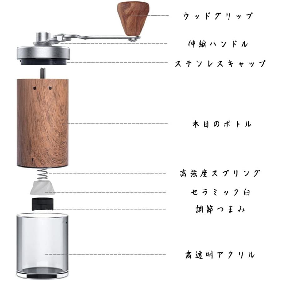 コーヒーミル 手動 手挽きコーヒーミル 豆挽き 手引きミル 木目 ナチュラル おしゃれ 携帯 コーヒー豆挽き コーヒー豆 挽く機械 小型 敬老の日｜fukumann｜04