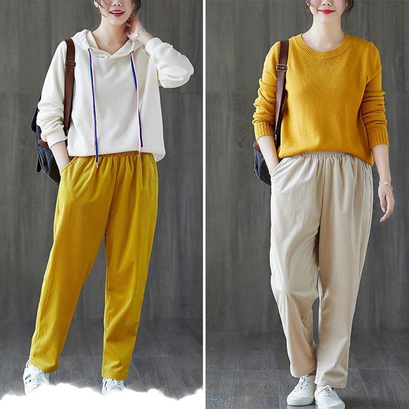 テーパードパンツ コーデュロイ 春 サルエル ロングパンツ パンツ チノパン 大きいサイズ ボトムス ウエストゴム ポケット付 レディース 01kz3 Wxl1009 福丸 通販 Yahoo ショッピング