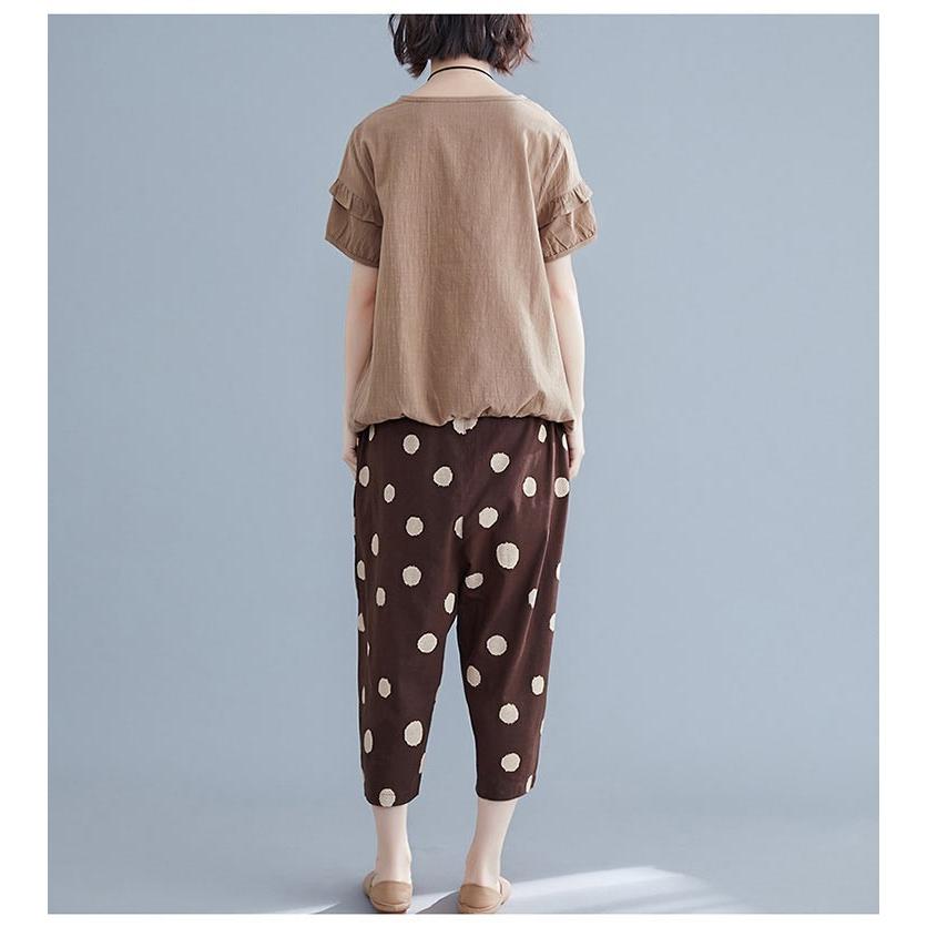 テーパードパンツ レディース ズボン クロップドパンツ ウェストゴム リネン生地 大きいサイズ ドット 高級感 スカンツ スカーチョ 春 夏 30代 40代 50代 01kz267 Ww 福丸 通販 Yahoo ショッピング