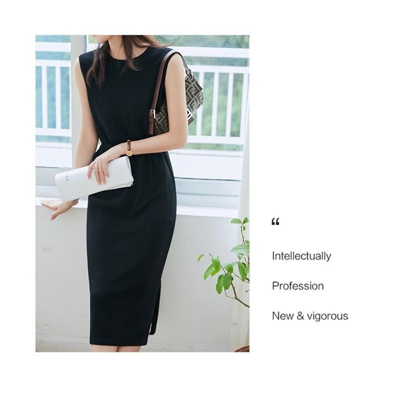 ワンピース サマーニットワンピース タイトワンピース レディース ニット 膝下 チュニック ノースリーブ 無地 スリット ラウンドカラー 薄手 01op1025 福丸 通販 Yahoo ショッピング