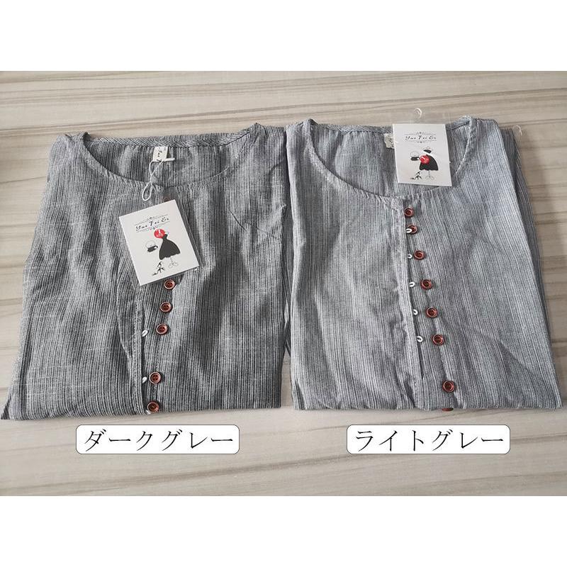 【新品タグ無し】リネン刺繍入りグレー半袖ワンピース シャツワンピース 夏 半袖 レディース ロング丈 マキシ