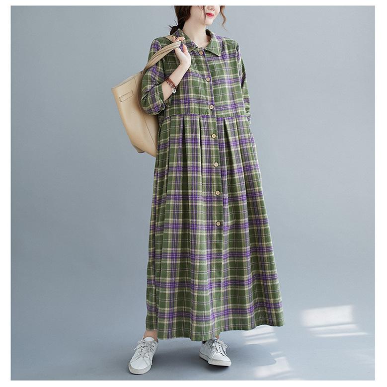 ワンピース チェック柄ワンピース ロングワンピ ワンピ ロングワンピース レディース マキシ丈 長袖 フレア Aライン ゆったり おしゃれ きれいめ 体型カバー 秋 01op1565 Hhy 福丸 通販 Yahoo ショッピング