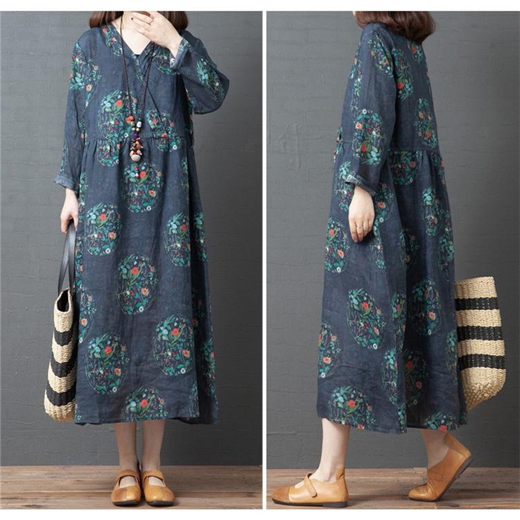 ロングワンピース レディース 春 長袖 40代 花柄 プルオーバー