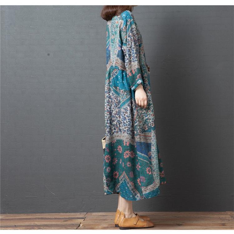 ロングワンピース レディース 春 長袖 40代 花柄 プルオーバー