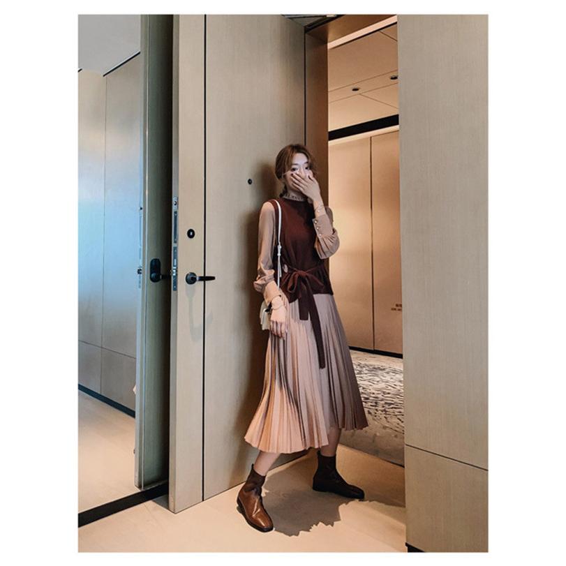 ロングワンピース プリーツ 女らしいワンピース 秋冬 レディース 長袖