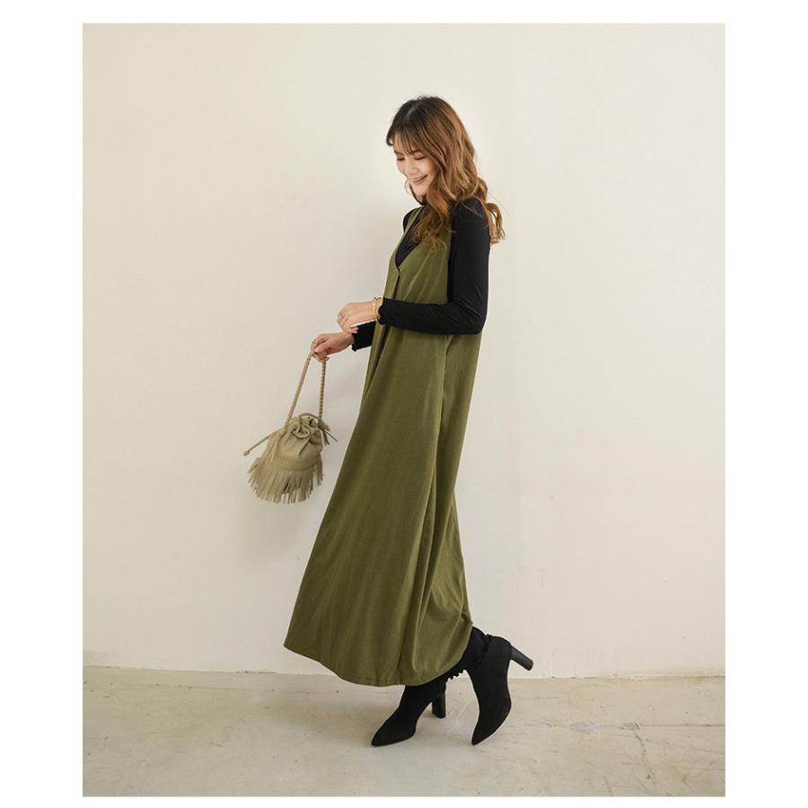 キャミワンピース ロング丈 きれいめ ジャンパースカート V