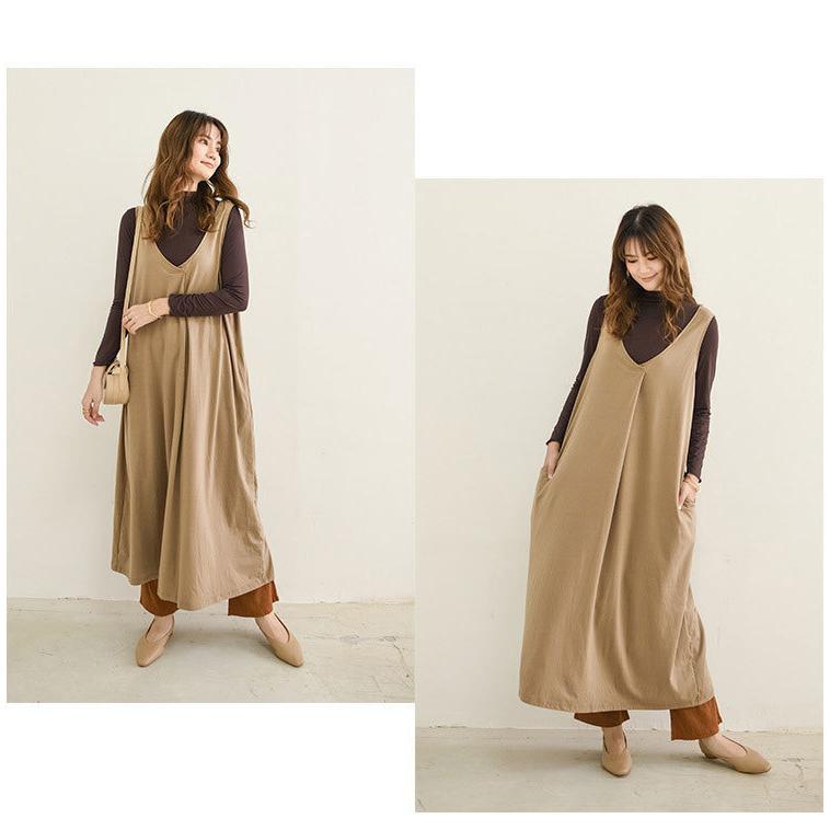 キャミワンピース ロング丈 きれいめ ジャンパースカート V