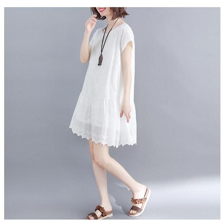 最新情報 ラ激安新品６L 白フリルレース 半袖チュニック ワンピース