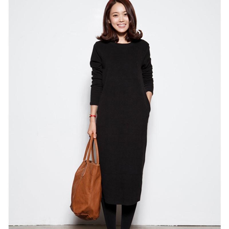 ワンピース レディース 冬 ロング丈 裏起毛 ロングワンピース 長袖 ポケット付き 無地 大きいサイズ パーカー プルーオーバー 厚手 冬物 通勤 きれいめ 30代 01op7 福丸 通販 Yahoo ショッピング