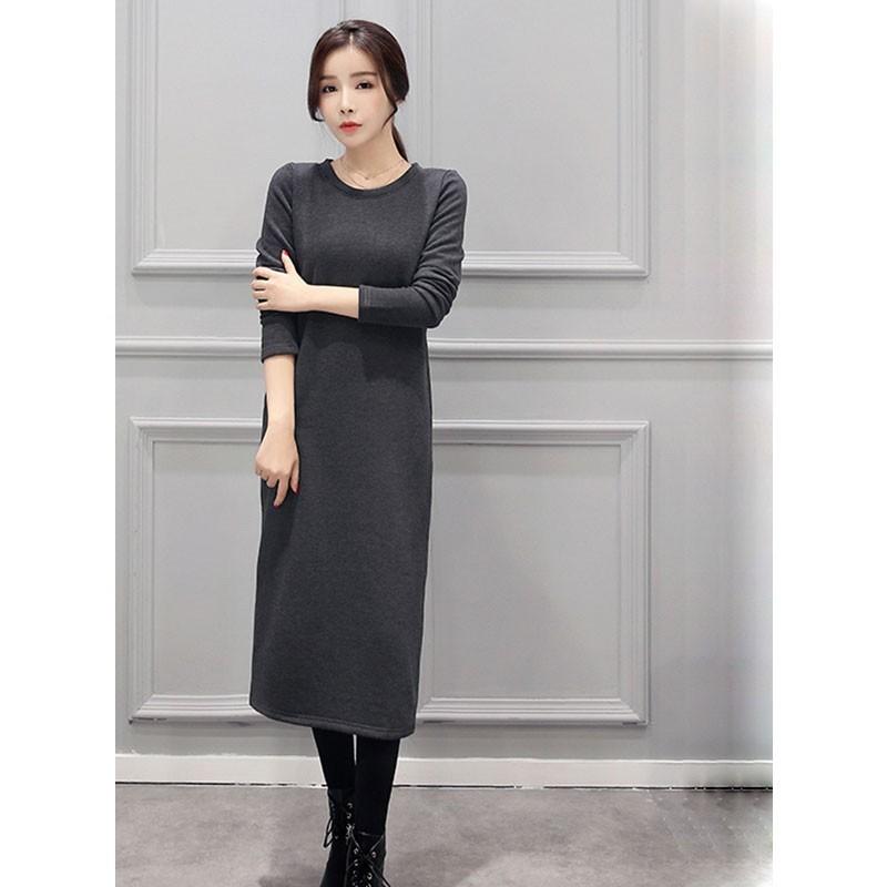 ワンピース レディース 冬 ロング丈 裏起毛 ロングワンピース 長袖 ポケット付き 無地 大きいサイズ パーカー プルーオーバー 厚手 冬物 通勤 きれいめ 30代 01op7 福丸 通販 Yahoo ショッピング