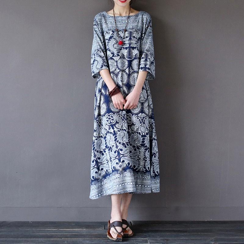 ワンピース ロング丈 レディース リネンワンピース 5分袖 花柄 マキシワンピース 薄手 シンプル Aライン 体型カバー 大きいサイズ 30代 40代 50代 01op902 1 福丸 通販 Yahoo ショッピング