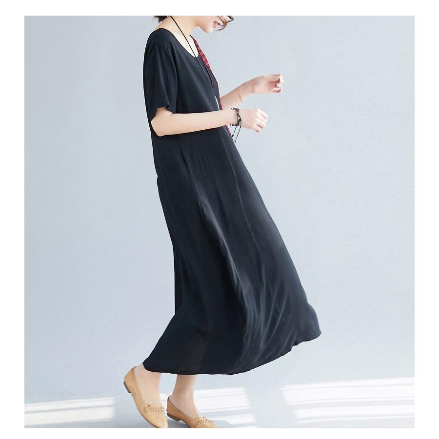 ワンピース 夏 半袖 ロング丈 ロングワンピース マキシ丈 チェック柄 フレア Aライン 体型カバー ゆったり 涼しい 30代 40代 50代 01op936 福丸 通販 Yahoo ショッピング