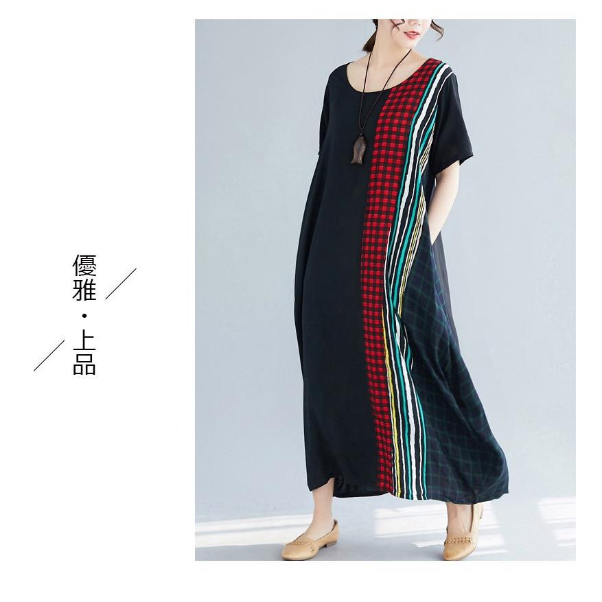 ワンピース 夏 半袖 ロング丈 ロングワンピース マキシ丈 チェック柄 フレア Aライン 体型カバー ゆったり 涼しい 30代 40代 50代 01op936 福丸 通販 Yahoo ショッピング