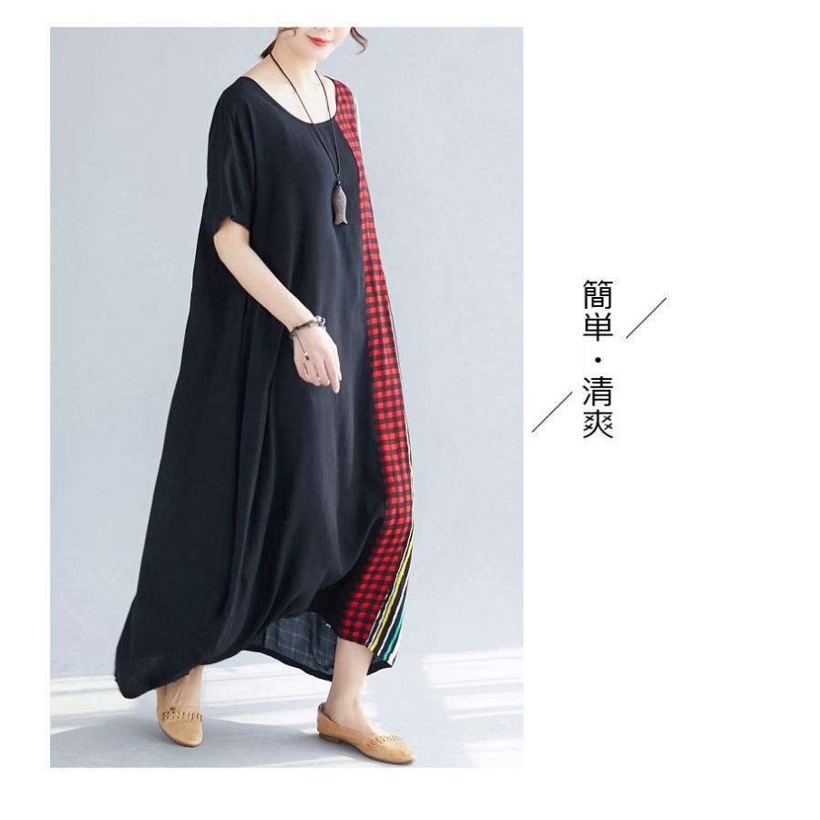 ワンピース 夏 半袖 ロング丈 ロングワンピース マキシ丈 チェック柄 フレア Aライン 体型カバー ゆったり 涼しい 30代 40代 50代 01op936 福丸 通販 Yahoo ショッピング